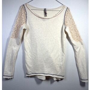 Jesse & J Crochet Lace Long Sleeve Top Womens Medium Cream Excellent Boho Scoop